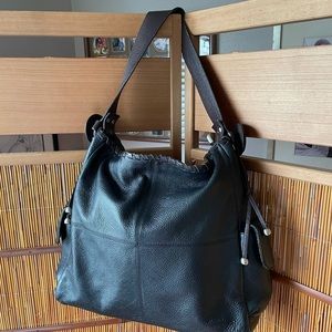 Black Hobo Genuine Leather with Lacing Trim